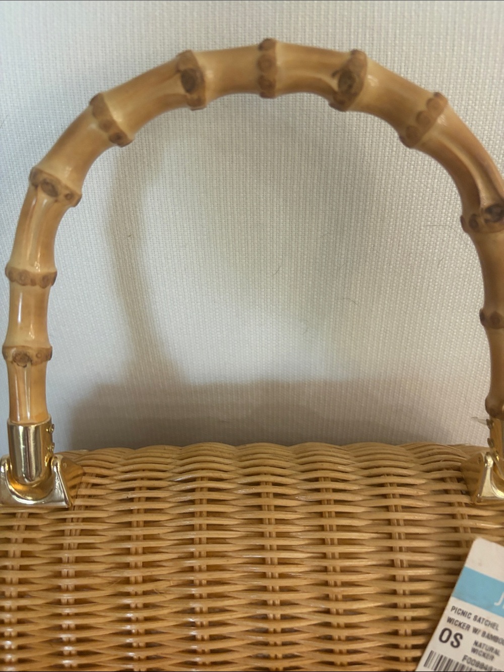 J. McLaughlin Woven Satchel in Natural Tan with Bamboo Handle - Picture 5 of 12